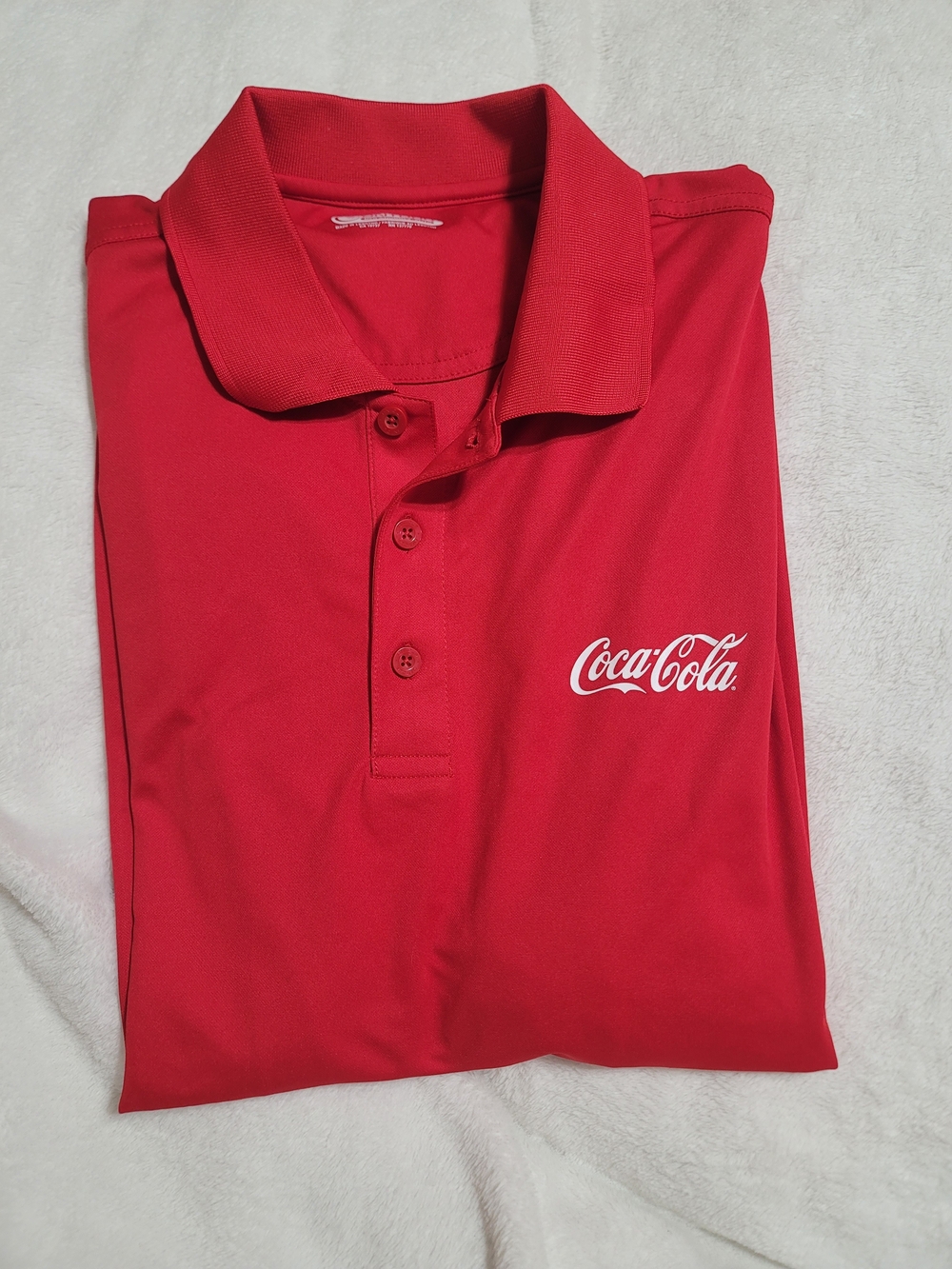 Coca Cola Red Men’s Polo with White Logo Perfomance Shirt Uniform Top Mens XL